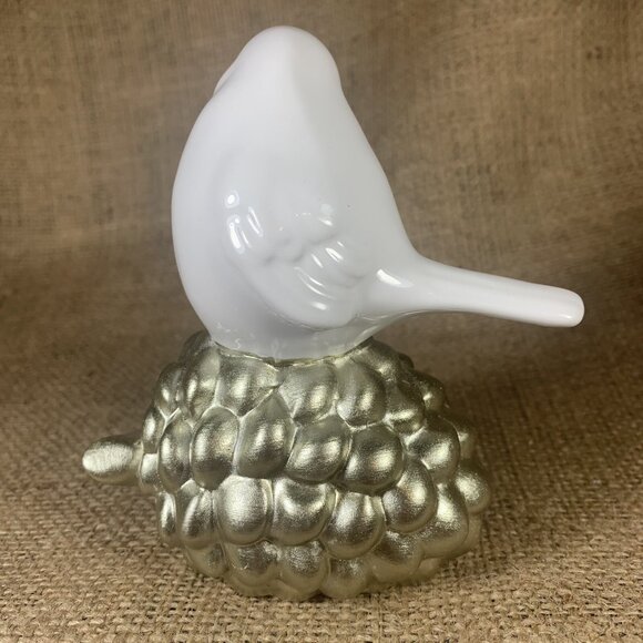 Percher 4.5" Porcelain Bird on Pinecone Abbott China Painted Gold Pinecone - Picture 3 of 6